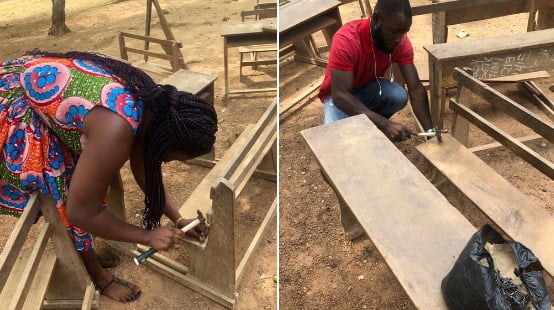 Flashback: Selfless female teacher repairs broken desk for pupils